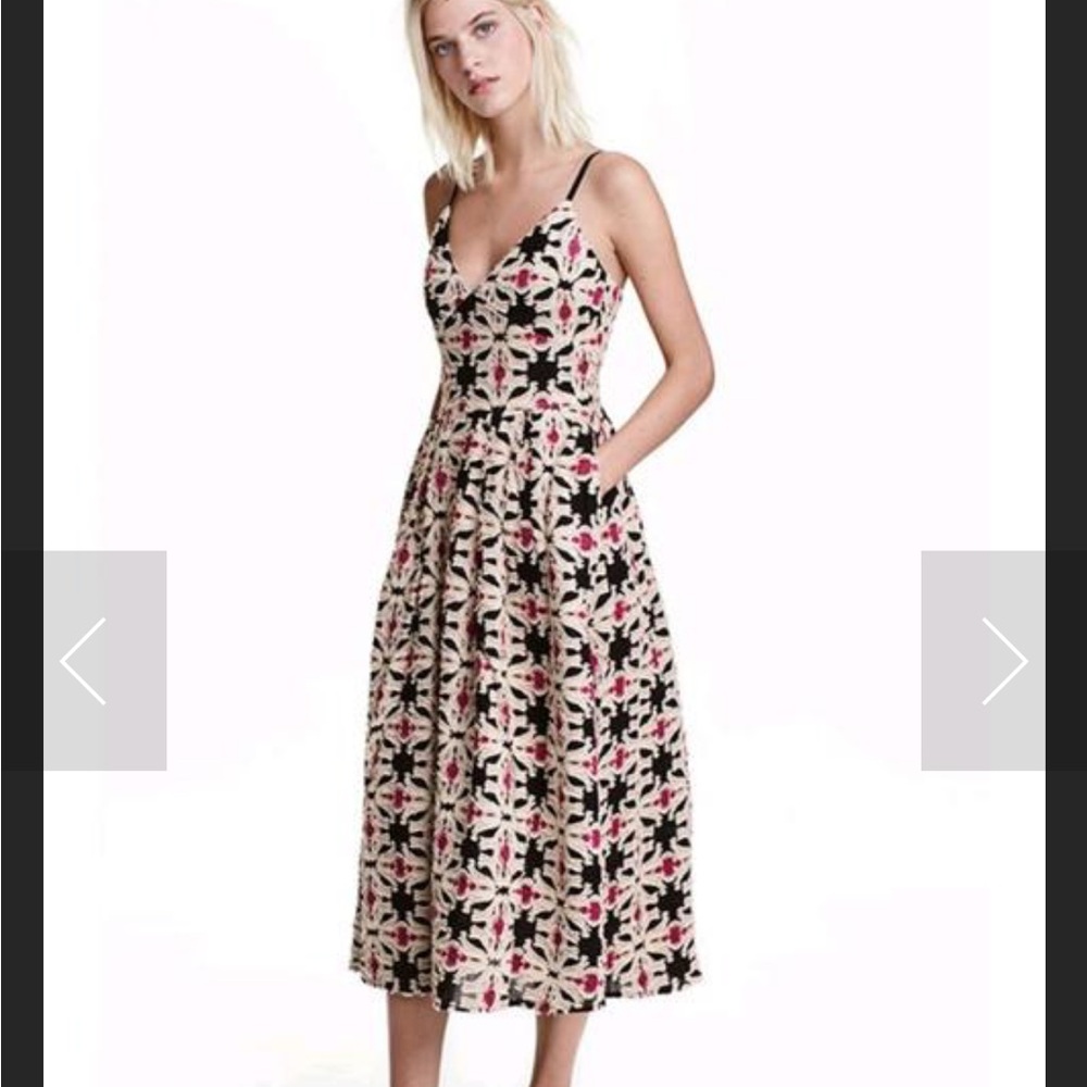 NWT H&M Textured Vintage Style Floral Black and Pink Women's Dress MIDI SIZE 2